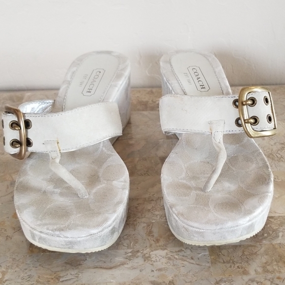 Coach Silver White Logo Wedged Sandal - Picture 3 of 6